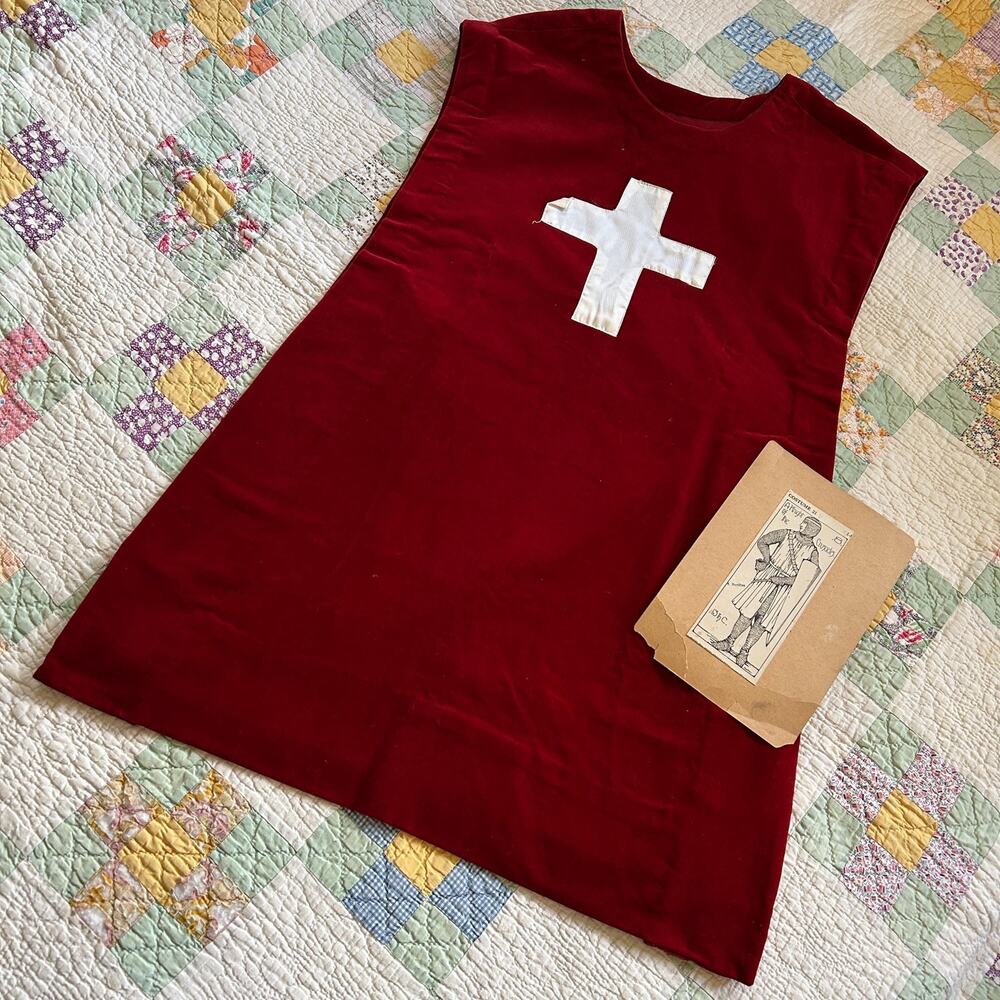 Vintage 60s/70s Red Velvet Crusader Knights Templar Tunic + Package Ephemera OS